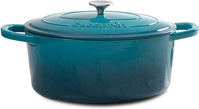 Crock-Pot Artisan 7-Quart Oval Enameled Cast Iron Dutch Oven – Teal Ombre, Durable Cookware for Slow Cooking, Roasting, Baking with Lid