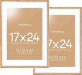Homeforia 17x24 Picture Frame Natural Wood, High End Oak 17x24 Light Wooden Poster Frame with Mat 13x19, 17 x 24 Frames Matted to 13 x 19 Photo, 24x17 Hanging Frame, Tempered Glass, Wall Kit, Set of 2