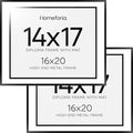 Homeforia Diploma Frame 16x20 Black, High End Metal 16 x 20 Black Certificate Frames with Mat 14 x 17, 20x16 Document Frame Matted to 14x17, Award Graduation Frames, Tempered Glass, Wall Kit, Set of 2