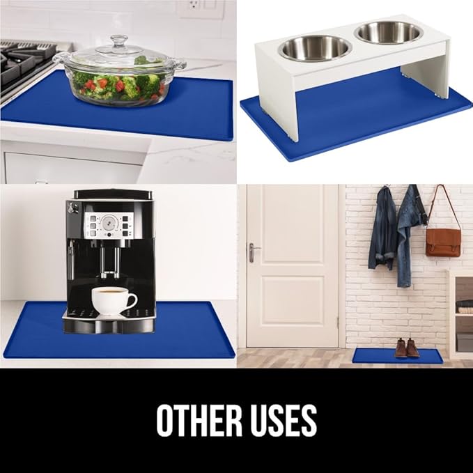 GORILLA GRIP Waterproof Silicone Under Sink Mat with Raised Lip for Kitchen and Bathroom, 28 x 22 in, Cabinet Shelf Liner Stay in Place Mats Dishwasher Safe Drawer Liner, Organizer Tray, Blue