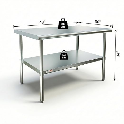 Stainless Steel Table for Prep & Work 30x48, 4ft, Commercial Heavy Duty Table with Undershelf for Restaurant, Home and Hotel Kitchen