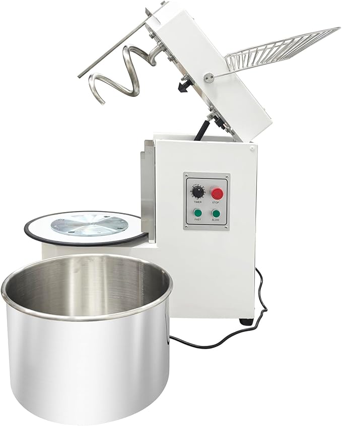 20L Commercial Dough Mixer with Dual-Speed Double-Action, 1.1KW Dough Kneading Machine, Stainless Steel Detachable Bowl, for Bakery Pizzeria Restaurant – 17.6 lbs Capacity