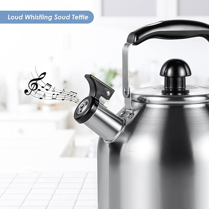 Whistling Tea Kettle for Stove Top,304 Stainless Steel Tea Kettles,4L/4.2QT Tea Kettles for Kitchen,Camping,Traveling,Portable,Fast to Boil