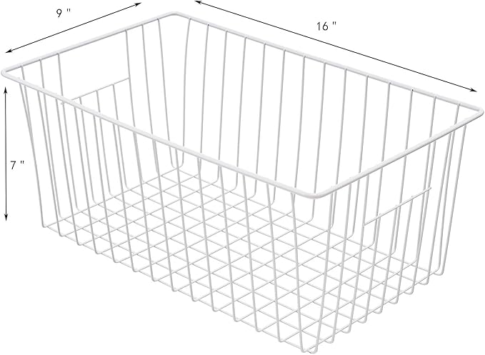 Large Wire Storage Baskets Freezer Baskets Organizer, Refrigerator Metal Wire Storage Divider, Wire Storage Basket with Handles for Kitchen, Pantry, Cabinet, Closets - Set of 3 (3, 16in x 10in x 7in)