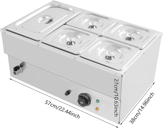 Commercial Food Warmer Stainless Steel Bain Marie Buffet Food Warmer Steam Table Electric Countertop Steam Table Container with 86-185°F Temp Control for Catering Restaurants (5 Pans)