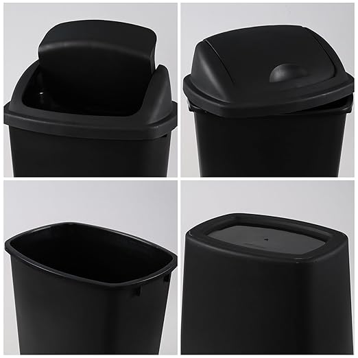 Plastic Trash Can, Rectangular Commercial Office Wastebasket, 7 Gallon (Pack of 4), Black