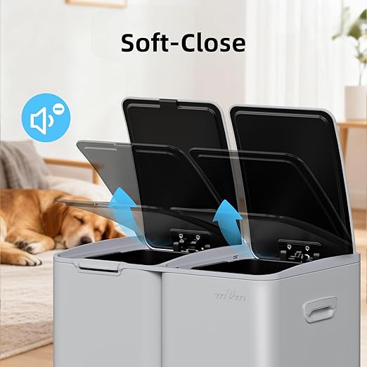 mVm 16 Gal Kitchen Trash Can, 3 Compartment Trash Can, Heavy Duty Anti Fingerprint Recycling Bin for Farmhouse Decor(Cement)
