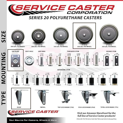 Service Caster Brand Replacement Caster for Uline Caster H-5540R-Rigid Top Plate Caster with 5 Inch Gray Polyurethane Wheel-Light Duty Replacement Caster-Fits Carts, Dollies and Poly Box Trucks H-3840