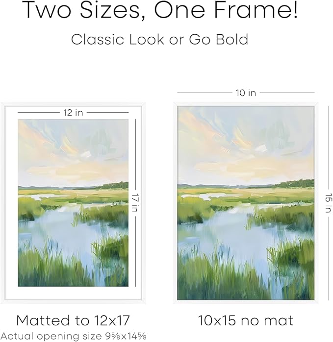 Homeforia 12x17 Picture Frame White, High End Metal 12x17 Poster Frames with Mat 10x15 for Photo, 12 x 17 White Frame Matted to 10 x 15 inch Print, 17x12 Thin Frame, Tempered Glass, Wall Kit, Set of 1