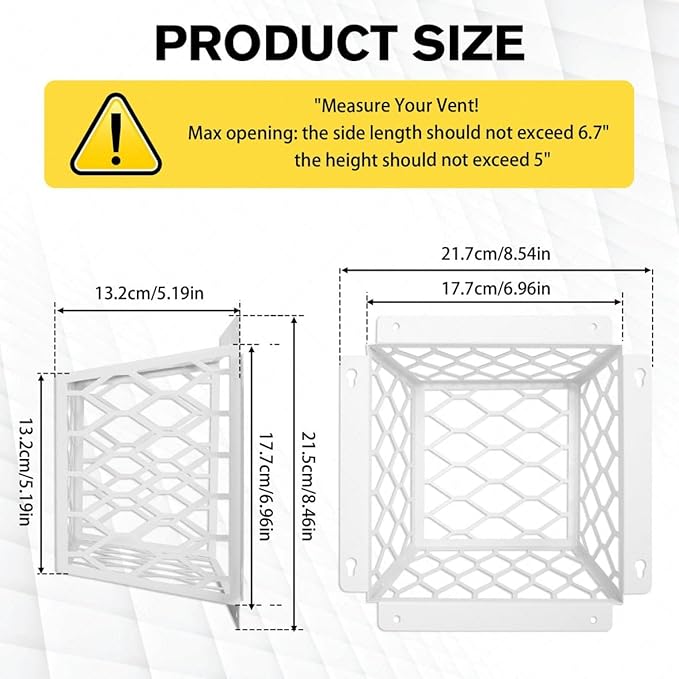 Dryer Vent Bird Guard – Steel Exhaust Vent Cover for 3" to 4" Dryer & Bathroom Vents, Keeps Birds and Small Animals Out, Galvanized Metal Cage, 7"x7"x5" (White-1PCS)
