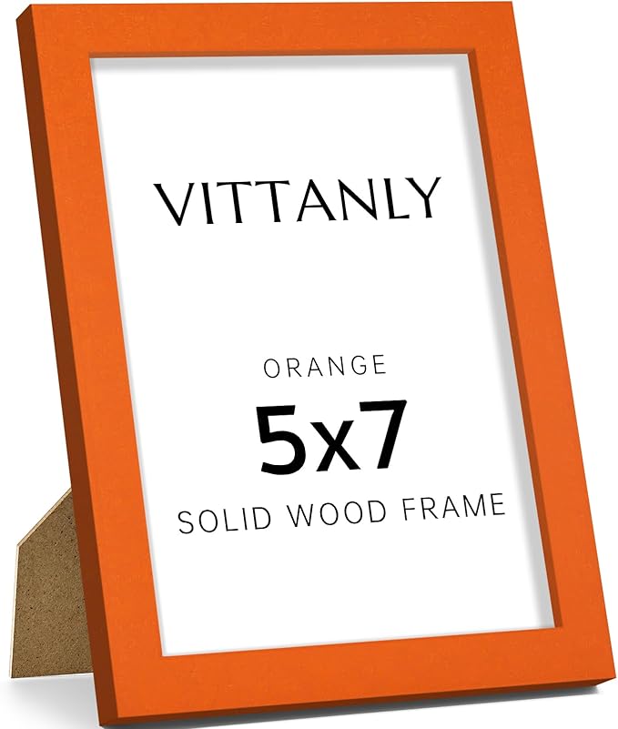 Vittanly 5x7 Picture Frame, Solid Wood Frame with Plexiglass, Includes 4x6 Mat, Wall Hanging or Tabletop for Home Decor, Orange, 1 Pack