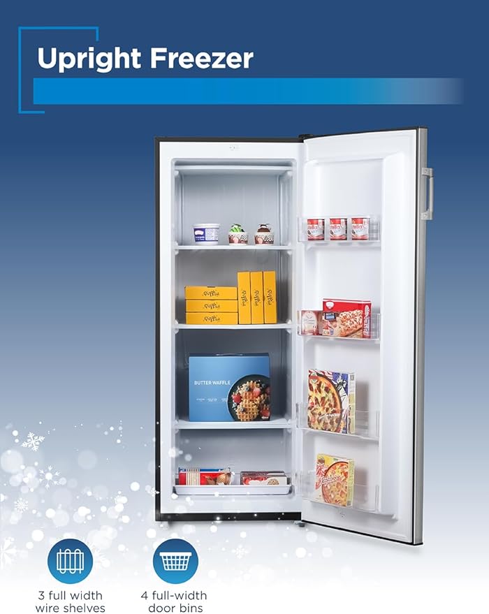 BLACK+DECKER 8.5 Cu. Ft. Upright Freezer, Stand Up Freezer with Mechanical Temperature Control,Freezer with 3 Shelves and 4 Door Bins, Manual Defrost,R600a Refrigerant, BUF850LS,Stainless Steel Look