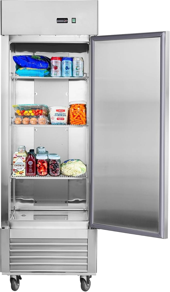 Commercial Refrigerator 27"W Single Solid Door Stainless Steel Interior and Exterior Construction Upright Fan Cooling 18.68 Cu.ft. for Restaurant, Bar, Shop