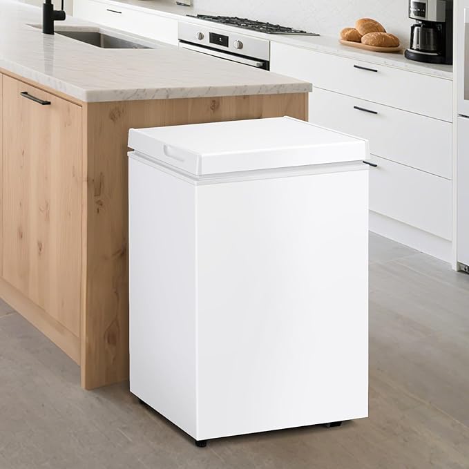 3.5 Cu.Ft Chest Freezer, Compact Chest Freezer with 7 Thermostat, Mini Deep Freezer with Removable Basket, Low Noise, Top Door Free-Standing Freezer for Garage/Dorm/Office/Apartment, White
