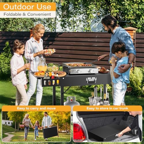 Baotree Outdoor Pizza Oven Table for Blackstone Griddle, Grill Cart Pizza Oven Stand, Foldable Cart Table with Wheels for Ninja, Cuisinart, Gozney, Solo Stove, BBQ Prep Tables Station, 46"x22"x29"
