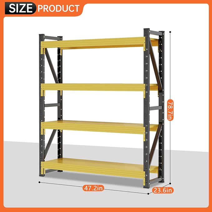 48" W Storage Shelves Heavy Duty, 4000LBS Metal Garage Shelving Units, 4 Tier Adjustable Shelf, Garage Storage Shelves Rack, Industrial Shelving for Warehouse, Basement,48" W x 24" D x 79" H