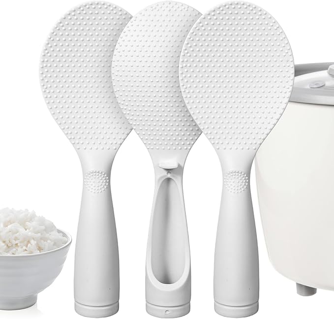 3 Pcs Standing Rice Spatula Food-Grade Rice Spoon Non-Stick Cookware Scoop Paddle 329°F Heat Resistant Lightweight Cooker Scooper for Sushi Pasta Cooking & Serving (White)