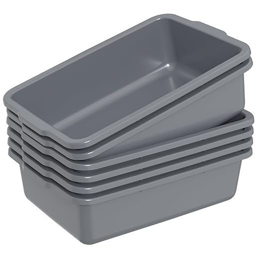 6-Pack 24 L Commercial Bus Tub, Plastic Bus Box, Gray
