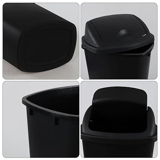 7 Gallon Plastic Kitchen Garbage Can, Black Trash Can with Swing Lid, 4 Pack