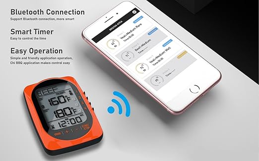 Bluetooth Meat Thermometer Smart Kitchen Thermometers with Timer Mode Temper Mode Digital Instant Read Food ThermometerA Grill Oven Thermometer with 4 Probes for Grill Candy Meat Oven Food Smoker