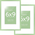 Homeforia 6x9 Picture Frame Sage Green, High End Metal 6 x 9 Frames with Mat 4 x 6 for Print, 6by9 Desk Frame Matted to 4x6 inch Photo, 6 by 9 Wall or Tabletop Frame, Tempered Glass, Wall Kit, Set of 2