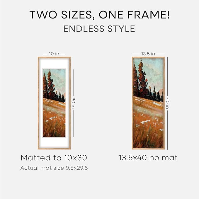 Homeforia 13.5x40 Wood Frame, High End Natural Oak 13.5x40 Light Wooden Picture Frame with Mat 10x30, 13.5 x 40 Poster Frames Matted to 10 by 30 Art, 40x13.5 Frames, Tempered Glass, Wall Kit, Set of 3