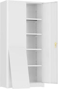 Greenvelly Metal Storage Cabinet, 72" Locking Metal Garage Storage Cabinet with Doors and 4 Adjustable Shelves, Lockable Steel Cabinets for Home Office, Garage, Shop, School (White 36" W x 18" D)