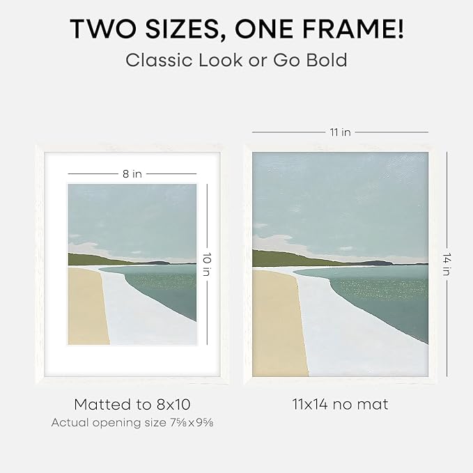 Homeforia White Frame 11x14 Wood, High End Oak 11x14 Picture Frames with Mat 8x10, 11 x 14 White Wooden Poster Frame Matted to 8 x 10 inch Photo, 14by11 Thin Frames, Tempered Glass, Wall Kit, Set of 2