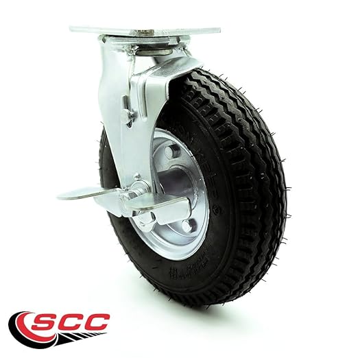 Service Caster Brand Replacement Caster for Uline Caster H-3328BL-SWB - Swivel Top Plate Caster with 8 Inch Pneumatic Wheel and Top Lock Brake - Fits Platform Trucks and Utility Carts H-2505