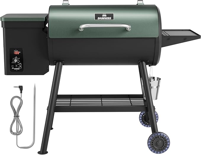 Electric Pellet Smoker Grill Combo 8 In 1 Wood Grill Smoker 565 Sq.In Cooking Area with Meat Probe & Side Table with Hooks PID Controller, Auto Temperature Control 500°F Max