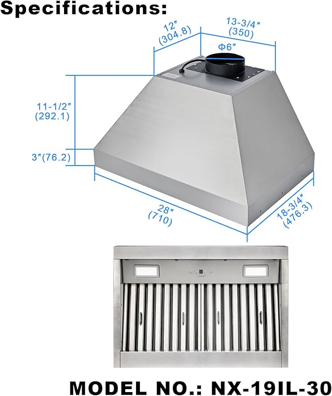 Range hood, 30 Inch Range Hood Insert with 600 CFM Powerful Suction, Ultra Quiet Ducted Stainless Steel Kitchen Stove Vent Hood with Dimmable LED Lights, Timer, 4-Speed Touch Control