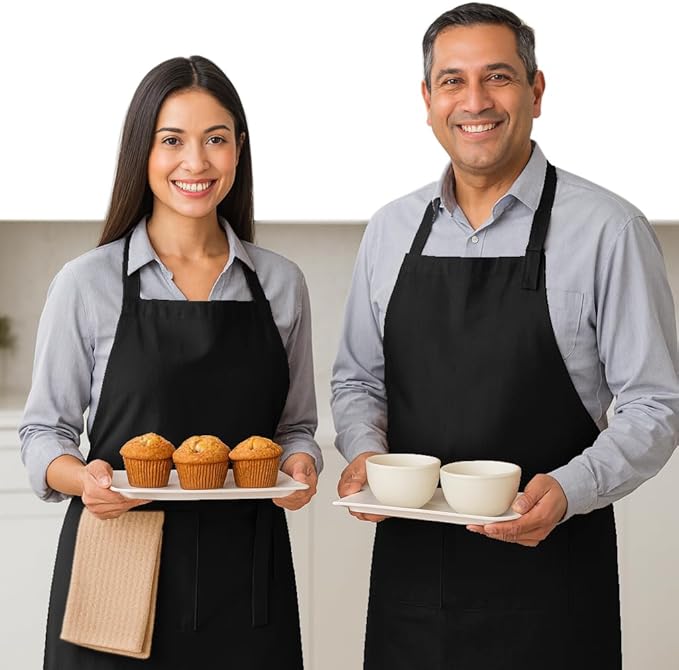 Native Fab Kitchen Apron 2 Pack - 100% Cotton Adjustable, Durable Apron with Pockets, Perfect for Cooking, Baking, Grilling