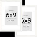 Homeforia 6x9 Picture Frame White, High End Oak 9x6 Wooden Frames with Mat 6x4 Print, 6 x 9 White Wood Frame Matted to 4 x 6 inch Photo, 6by9 Wall or Tabletop Frame, Tempered Glass, Wall Kit, Set of 2