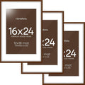 Homeforia Walnut Picture Frame 16x24, High End Dark Oak 16x24 Brown Wooden Frames with Mat 12x18, 16 x 24 Wood Poster Frame Matted to 12 by 18, 24x16 Hanging Frames, Tempered Glass, Wall Kit, Set of 3