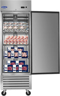 27"W Commercial Freezer,23 Cu.ft Refrigerator with 1 Solid Door Reach-In Freezers Stainless Steel,ETL Approved Upright Freeze Storage w/4 Casters,3 Adjustable Shelves,LED Light,for Restaurant,Silver