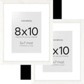 Homeforia 8x10 Picture Frame White, High End Oak 8 x 10 Wooden Frames with Mat 5 by 7 Print, 8x10 Wood Frame Matted to 5x7 inch Photo, 8by10 Wall or Tabletop Frames, Tempered Glass, Wall Kit, Set of 2