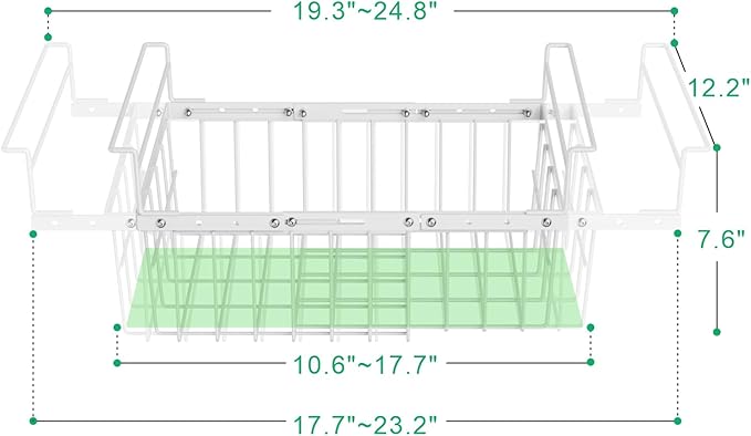 iSPECLE Freezer Organizer Bins for 10 to 20 Cu.Ft, 2 Pack Expandable Hanging Baskets Fit 17.5"-22.6" Width, Metal Wire Storage Racks for Deep Freeze, Not for Upright, White