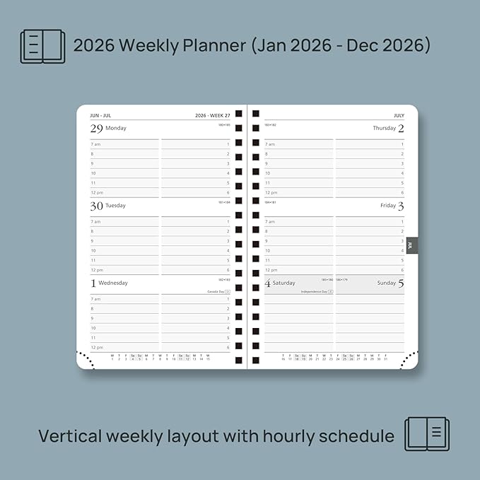 POPRUN Pocket 2026 Planner (Small Size- 4'' x 6.25'') Weekly and Monthly for Purse - Calendar 2026 (Jan. 2026 - Dec.2026) with Soft Cover, Plastic Ruler - Blue Green