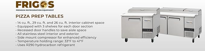 Frigos Premium FGP-PZ-2D 67" Refrigerated Pizza Prep Table 2 Door Silver - Ideal for Commercial Kitchen Storage - Stainless Steel Included Liftgate