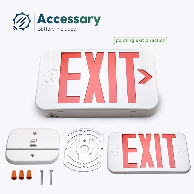 FREELICHT Red LED Exit Sign with Battery Backup，Exit Sign for Business，Easy to Install，UL Certified，AC 120/277V，Pack of 4