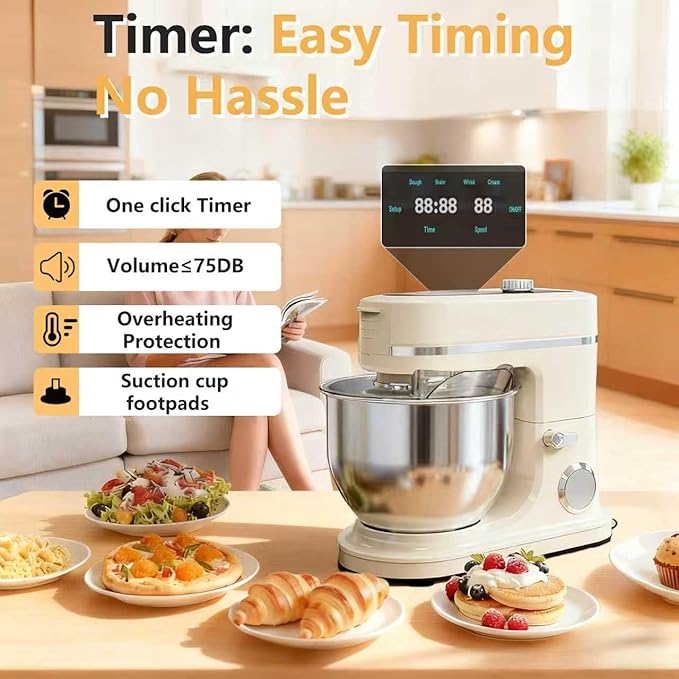 900W Stand Mixer 8 QT Kitchen Dough Mixers LED Touch Screen Adjustable Speed Electric Household Mixers With Bowl,Dough Hook,Whisk And Beater For Baking, Cake,Pizza And Most Home Cooks