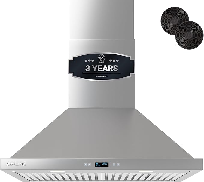 CAVALIERE Wall Mount Range Hood 30 Inch, 3-Year Warranty, Value-Focused 462 CFM Enhanced Stainless Steel, Ducted/Ductless Range Hood Convertible (Kit Included) LED Lights, Baffle Filter, Touch Control