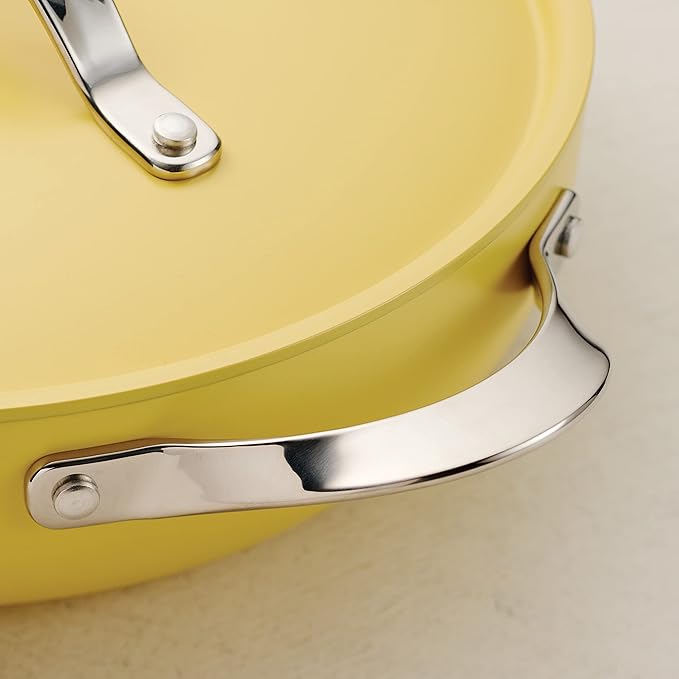 Tramontina All-in-One Plus Pan Set, 5-Quart Ceramic Non Stick Cooking Pan with Lid, Steamer Insert, Bamboo Utensil and Trivet, Yellow