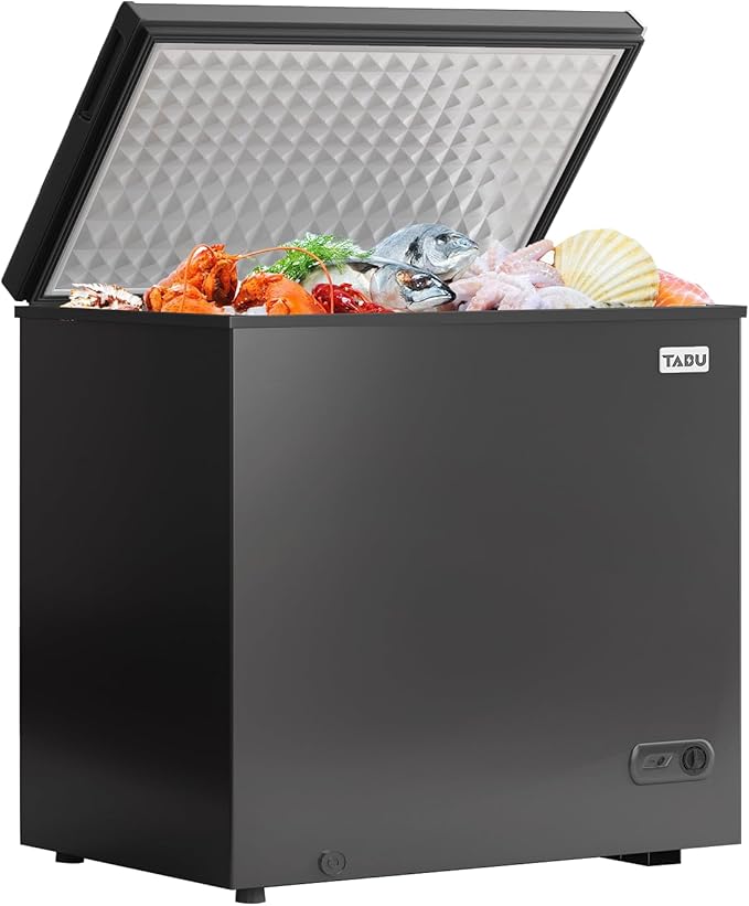 TABU 10 Cu Ft Deep Freezer,Top Opening Chest Freezer with Removable Basket, Energy Saving Compact Freezer with 7 Level Adjustable Thermostat(Black)