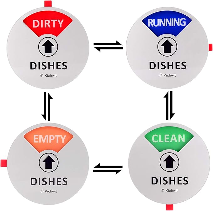 Kichwit Dishwasher Magnet Clean Dirty Sign Indicator with Running and Empty Options, Works on All Dishwashers, Non-Scratch Strong Magnetic Backing, Residue Free Adhesive Included, 4 Inch, Silver