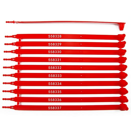 Leadseals(R) 500 PCS Red Tite-Lock Plastic Tractor Truck Door Seal Tamper Evident Security Tags Numbered Safty Disposable Locks for Trailer Logistics Shipping Transport
