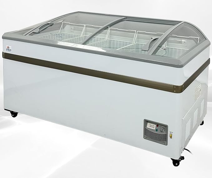 Chest Freezer for Supermarket Glass sliding Door 65" White Showcase Freezer Curve Display Top w/Storage Baskets - 22 Cu.Ft SDSC600
