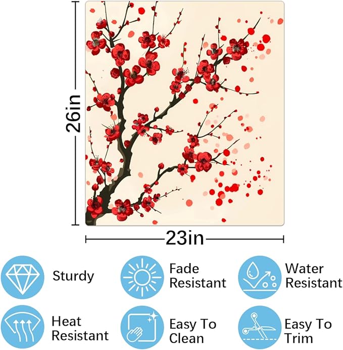 Dishwasher Magnet Cover Red Japanese Cherry Blossom Flower Reusable Dishwasher Magnetic Cover Sticker Decorative Dish Washer Door Cover Panel for Home Kitcen Appliance