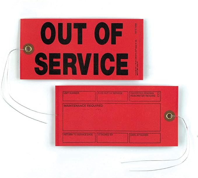 Out of Service Tags 50-pk. - 6.25" x 3.125", Red, Synthetic, 12" Tag Wires Attached, J. J. Keller & Associates, Inc.