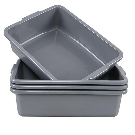 4 Packs 23 L Plastic Bus Tubs, Commercial Bus Box Bins, Gray